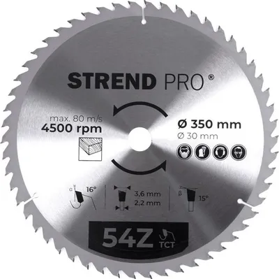 Immagine prodotto di Disco Strend Pro TCT 350x3.6x30 mm 54Z, per legno, per sega, con inserti in metallo duro
