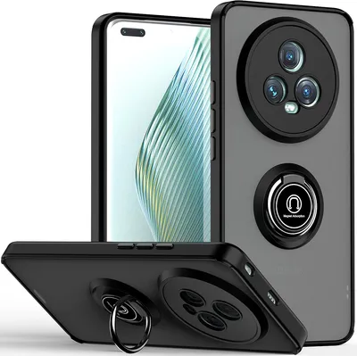 Produktbild von Hülle für Honor Magic5 Pro Ring Halter Ständer Matte Transluzent TPU Bumper Stoßfest Schutzhülle Schwarz