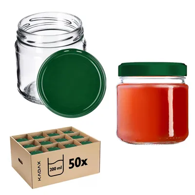 Obrázok produktu pre KADAX zaváracie poháre s viečkom "Lerma", zaváracie poháre, 200 ml, 50 ks, zelené viečko