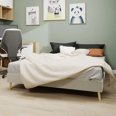 Zdjęcie produktu dla Sweiko Nowoczesna minimalistyczna rama łóżka, 160x200 cm, beżowa, holenderska tkanina aksamitna, niskoprofilowa podstawa, meble do sypialni w nowoczesnym stylu. Nie obejmuje podnośnika gazowego, wezgłowia i materaca.
