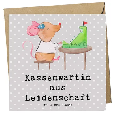 Produktbild von Mr. & Mrs. Panda Grußkarte Kassenwartin Leidenschaft - Grau Pastell - Geschenk, Klappkarte, doppelkarte, Spruch, faltkarte, Witzig, Verein, anlasskarte, Glückwunschkarte