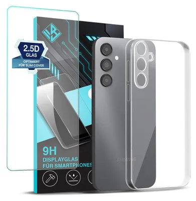 Produktbild von Handyhülle für Samsung Galaxy A14 / A14 5G mit 9H Displayglas Displayschutz Hülle Transparent Flexibel Elastisch Case Cover Backcover Schutzhülle