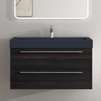 Immagine prodotto di doporro Mobile Bagno Sospeso100cm, Mobiletto per Bagno con Lavabo in Antracite Opaco, Grigio Scuro, Seria Quadratto
