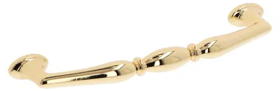 Imagen del producto de Manija para muebles de zamak, con un entretuerto de 128 mm y acabado en dorado