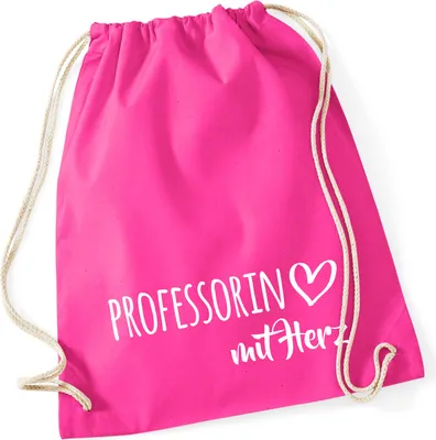Produktbild von Huuraa Turnbeutel Professorin mit Herz 12 Liter Fuchsia Baumwolle Rucksack Geschenkidee