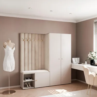 Produktbild von Garderobe ARIA 1 190 cm Kaschmir Gepolstert Kaschmir Soft-Close Knopfgriffe Gold