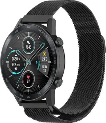 Produktbild von Strap-it Milanese - Kompatibel mit Honor Magic Watch 2 Armband 42mm Ersatzarmband Edelstahl Smartwatch Hochwertiges Material Magnetische verschluss für Armband Schwarz