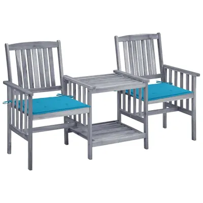 Image de vidaXL Chaises de jardin avec table de thé et coussins en bois massif d'acacia