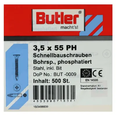 Produktbild von Schnellbauschrauben gegurte inkl. Bit für Gips auf Metal, Vollgewinde, PH2 3.5 x 55 mm 500 Stück