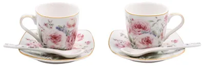 Zdjęcie produktu dla HOME ELEMENTS Zestaw do espresso 75 ml, dwie filiżanki z łyżeczkami, Rose