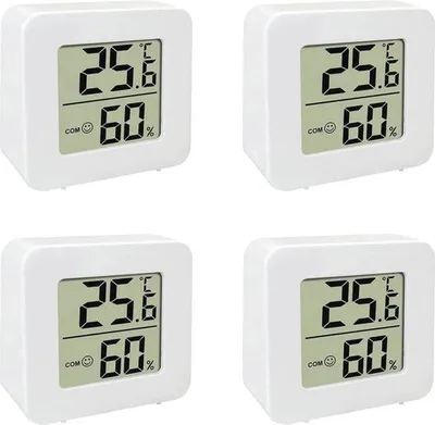 Productafbeelding van Set van 4 digitale thermometers en hygrometers - Nauwkeurige meting van temperatuur en luchtvochtigheid