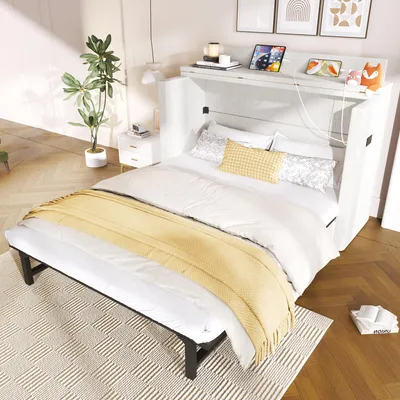Produktbild von Schrankbett, 140 x 200, Mit einer Schublade,Mobiles Schrankbett mit Ablagefach am Bett, mit USB- und Typ-C-Anschlüssen, Umbaubares Plattformbett