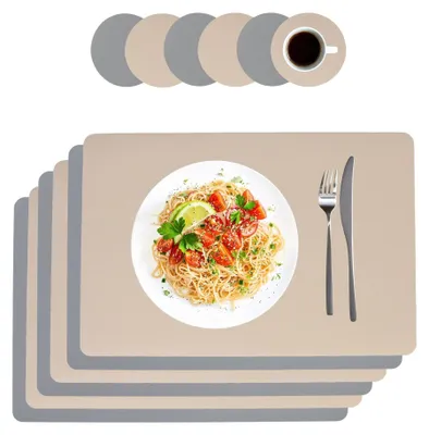 Productafbeelding van Set van 6 onderzetters en placemats van kunstleer, omkeerbaar