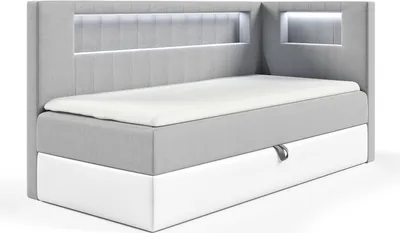 Produktbild von MEBLINI Kinderbett mit Bettkasten - Gepolstert Einzelbett mit Matratze - Polsterbett mit Stauraum - Bett mit Kopfteil - Stauraumbett - GARETH 3 - 100x200 Rechts - H3/Grau Samt