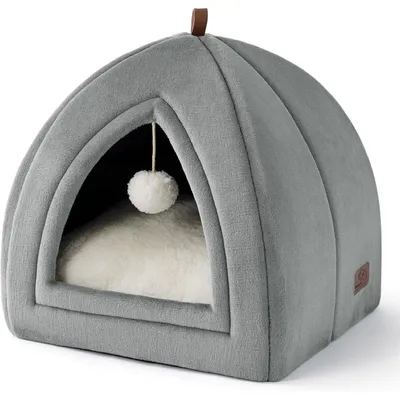 Image de Cachette pliable pour chat, avec coussin lavable, gris, 40x40x40 cm, en flanelle