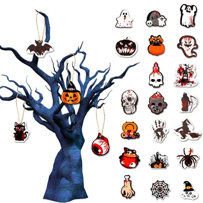 24er Set Halloween Baumdekorationen Totenköpfe Kürbisse Geister
