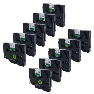 Produktbild von DULA Etikettenband - Kompatibel mit Brother P-Touch Tze-721 - 10 Stück - Schwarz auf grün - 9mm x 8m