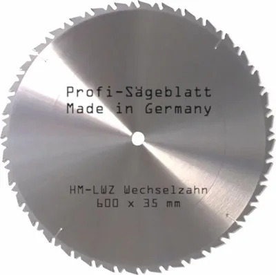 Produktbild von HM Sägeblatt 600 x 35 mm Z= 36 LWZ Hartmetall W Kreissägeblatt Bohrung 35mm mit Spanabweiser Naturholz Brennholz Hartholz Leimholz Wippsäge Tischkreissäge Kreissäge Kappsäge Brennholzsäge