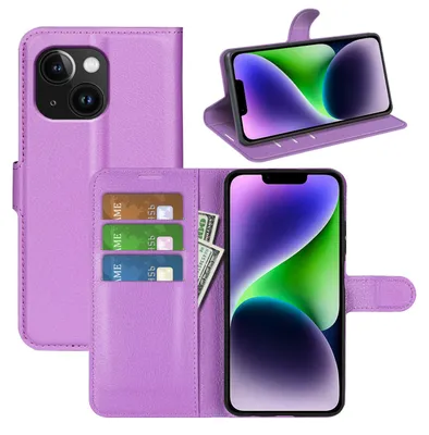 Immagine prodotto di Per Apple iPhone 15 Smart Mobile Phone Case Purple Leatherette Case Cover Case Book