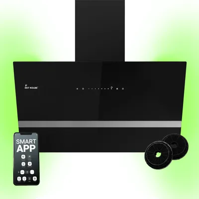 Produktbild von KKT KOLBE Dunstabzugshaube 80 cm 782 cbm/h Umluft Abluft Kopffrei Wandhaube Schwarz Glas Smart WiFi App WLAN RGBW-LED-Beleuchtung EASY8005SM