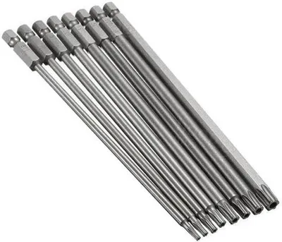 Zdjęcie produktu dla Zestaw śrubokrętów Torx ze stali S2, 150 mm, trzonek sześciokątny 1/4 cala, z magnesem, T8, T10, T15, T20, T25, T27, T30, T40