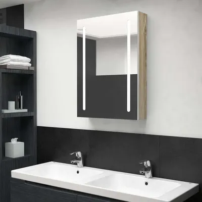 Produktbild von Maison Exclusive - LED-Bad-Spiegelschrank Weiß und Eichen-Optik 50x13x70 cm