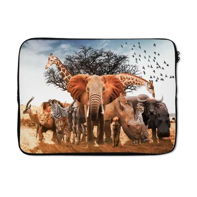 Produktbild von MuchoWow® Laptop Hülle 13 Zoll Tiere - Giraffe - Elefant Laptoptasche - Laptophülle - Sleeve - Rundumschutz