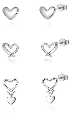 Immagine prodotto di Set di 3 orecchini a forma di cuore in argento sterling 925