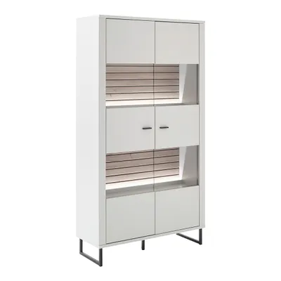 Produktbild von Vitrine, weiß mit Eiche-Lamellen, LAUREANA-05, mit Beleuchtung