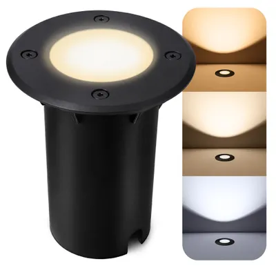 Produktbild von SSC-LUXon KALPA LED Bodeneinbaustrahler Bodenleuchte schwarz rund inkl. GU10 5W drei einstellbaren Lichtfarben 3CCT 230V IP67 regenfest & befahrbar