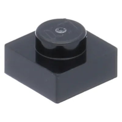 A single black LEGO brick is shown against a white background.