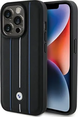 Obrázok produktu pre Puzdro BMW BMHCP15L22RVSK Apple iPhone 15 Pro Hardcase Leather Embossed Blue Lines black/black