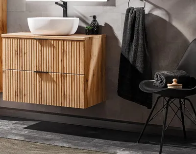 Produktbild von DESIGN Badmöbel Set ADEL EICHE-V 80 cm LED SOFT-CLOSE Waschtisch