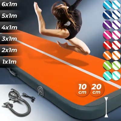 Produktbild von AIRTRACK Matte Tumbling Matte mit Pumpe PVC Tumblingmatte Gymnastikmatte Turnmatte Farbe: Orange-Grau Maße: 100*100x10cm