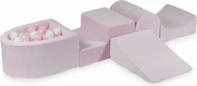Produktbild von Schaumstoff-Spielset mit Hügel und Mikro-Bällepool – Velvet Soft Hellrosa + 100 Bällebadbälle / weiß, babyrosa, Meerjungfraueneffekt