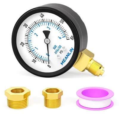 Immagine prodotto di Manometro da 0 a 4 bar, 0 a 60 PSI, quadrante da 2 pollici, attacco da 1/8" BSP, con adattatori da 1/4" e 3/8" BSP, per