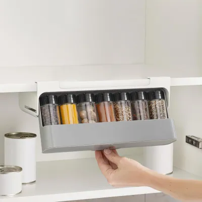 Produktbild von Gewürzregal mit 6 Gewürzgläsern, ausziehbar, kein Bohren erforderlich (32 x 9,5 x 13,5 cm)