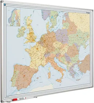 Produktbild von Magnetisches Whiteboard Straßenkarte Europa | HxB 90x120cm | inkl. Befestigungsmaterial & Stiftablage | Sublimationsstahl