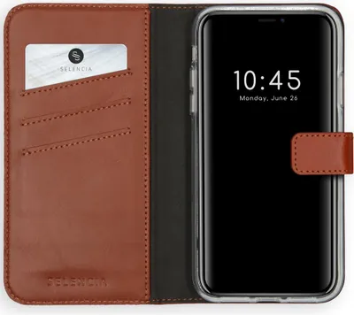 Immagine prodotto di Selencia Custodia a libro in vera pelle per iPhone 11 - Marrone chiaro