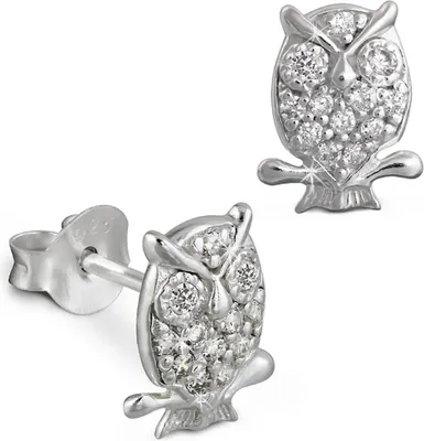 Produktbild von Teenie-Weenie Ohrstecker weiß Ohrringe Sterlingsilber Eule Kinder D2SDO8013W
