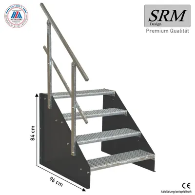 Immagine prodotto di scala a 4 gradini autoportante modello 1 scala autoportante in acciaio antracite larghezza 90 cm altezza 84 cm con ringhiera su un lato
