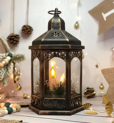 Imagen del producto de Farol navideño MagicHome Morocco, , de plástico, con velas, LED de luz blanca cálida, 3xAAA, temporizador, 18x15x32 cm