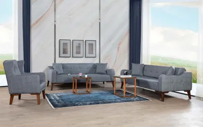 Produktbild von Stuhl Luxus Möbel Wohnzimmer Esszimmer Holz Sessel Möbel Lehnstuhl Grauer Lehn