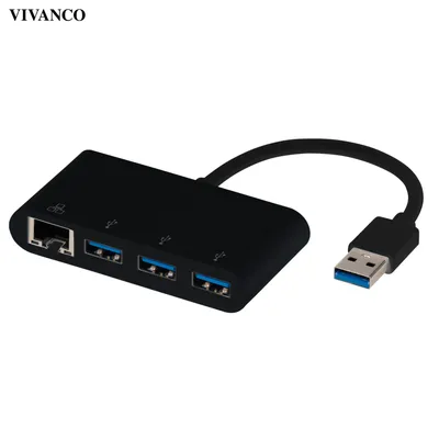 Produktbild von ViVanco™IT-USB NET HUB, Kabelgebunden, USB 3.2 Gen 1 (3.1 Gen 1) Type-A, 10,100,1000 Mbit/s, Schwarz, 5 Gbit/s, USB