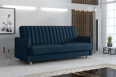 Produktbild von Emoebel24 Sofa mit Schlaffunktion, Bettcouch, Schlafsofa mit Bettkasten Grace Dunkelblau 210x97x90 cm