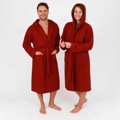 Produktbild von Betz Bademantel mit Kapuze FULDA Größe  L/XL Farbe dunkelrot Baumwolle  für Herren und Damen Saunabademantel langer Bademantel  Saunamantel