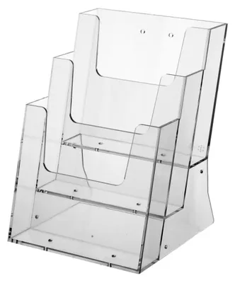 Produktbild von Prospekthalter im DIN A5 Format mit 3 Fächern für Hochformatprospekte