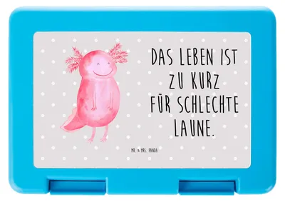 Produktbild von Mr. & Mrs. Panda Bentobox Axolotl Glücklich - Grau Pastell - Geschenk, Motivation, Brot Aufbewahrungsbox, Lurche, Lurch, Lunchbox, Motivationsspruch, Lebensfroh, Snackbox