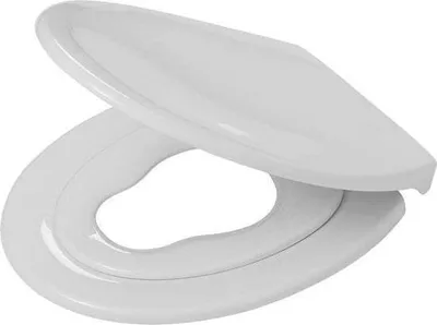 A white toilet seat with a lid raised, shown from a diagonal angle.