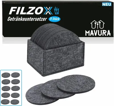 Produktbild von FILZOX plstený podtácek sada okrúhlych sklenených podtáckov s prémiovým dizajnom nápoje sivé